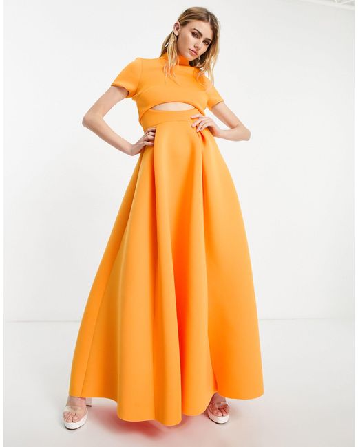 ASOS Short Sleeve Open Back Prom Maxi Dress in Orange | Lyst Canada
