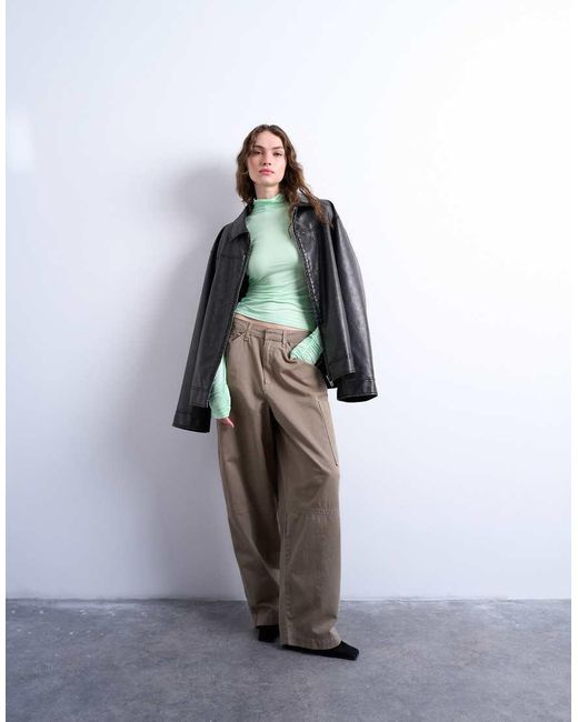 TOPSHOP Broek Met Naaddetail En Wijde Ronde Pijpen in het Brown