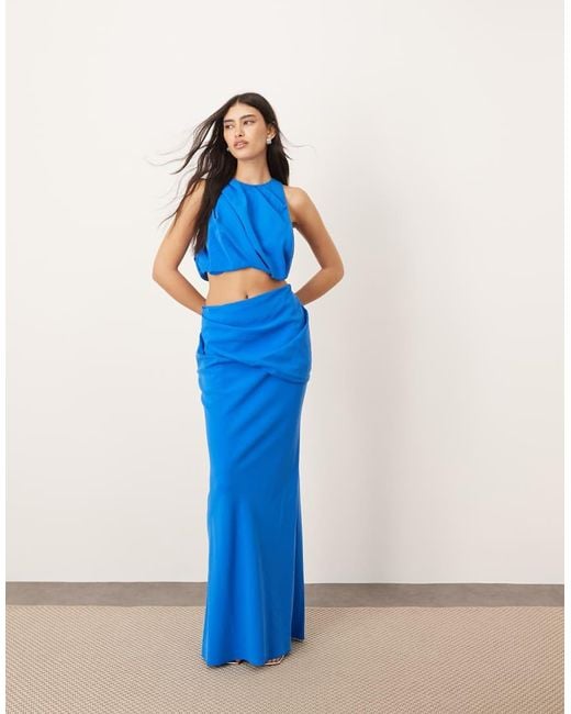 ARRANGE Blue Drape Detail Maxi Skirt Co-ord