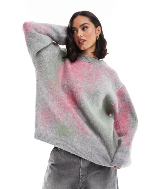 ASOS Gray Brushed Pattern Oversized Jumper