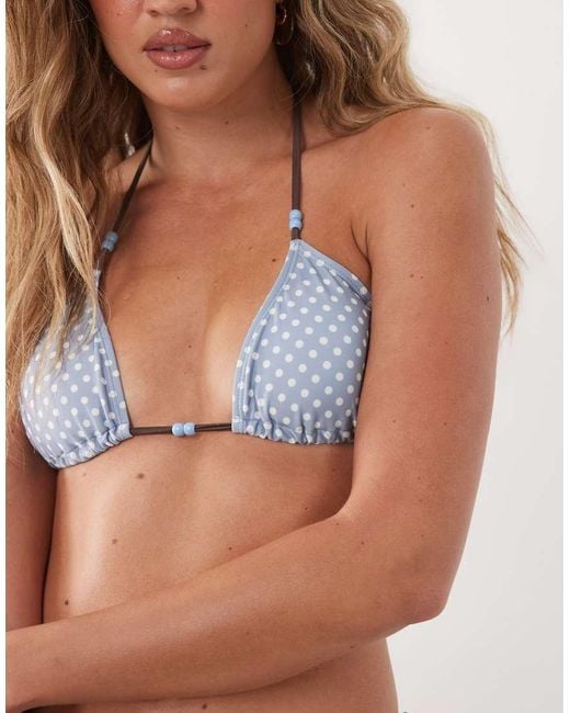 Going Somewhere Green Polka Dot Triangle Bikini Top With Contrast Trim
