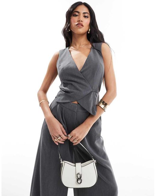 ASOS Blue Wrap Around Belted Waistcoat Jumpsuit