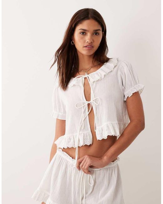 Miss Selfridge White Beach Frill Detail Shirt Co-ord