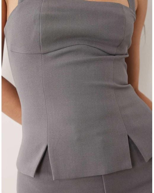 Kaiia Gray Exclusive Tailored Square Halterneck Split Front Top