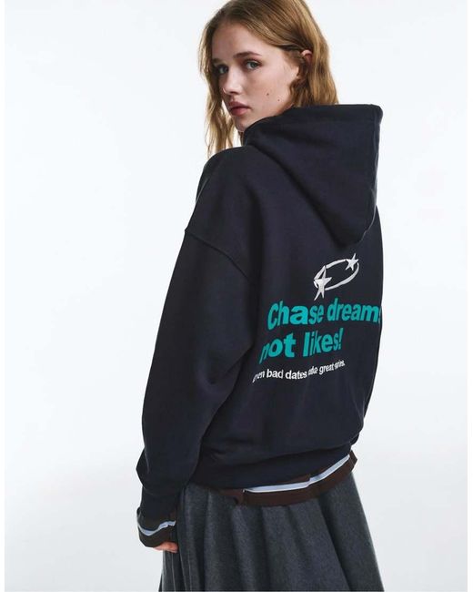 Pull&Bear Blue Hoodie With Star Text