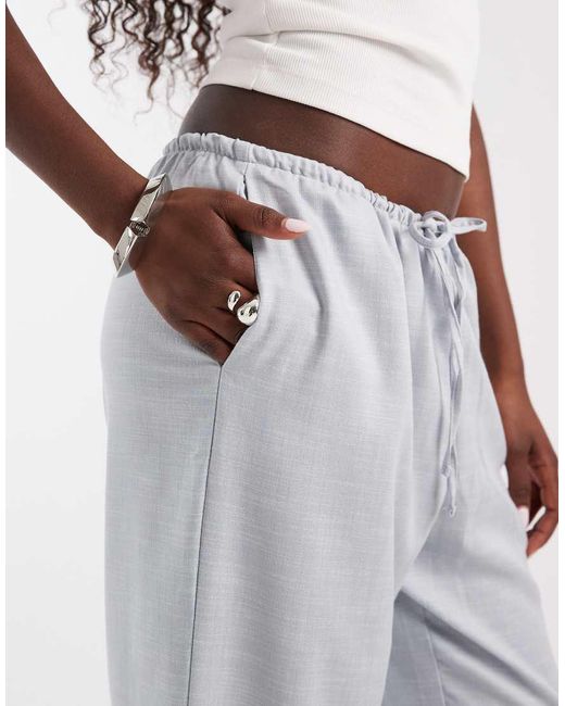 ASOS Blue Linen Wide Leg Pull On Trouser