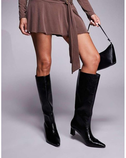 Public Desire Black Boomer Heeled Knee Boots