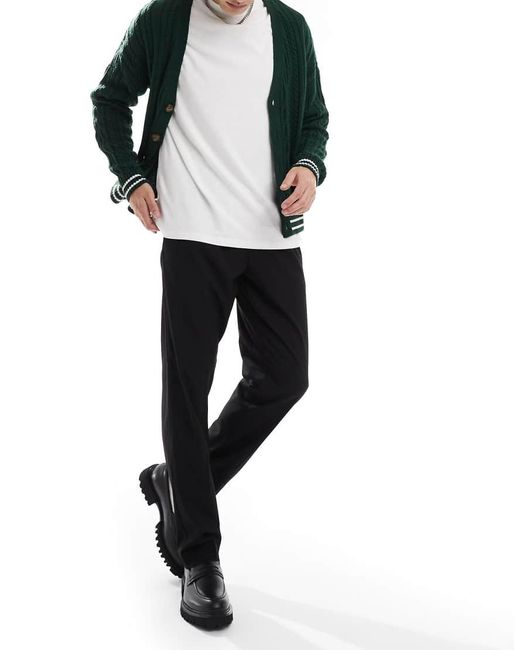 Jack & Jones Black Drawstring Smart Tapered Loose Trousers for men