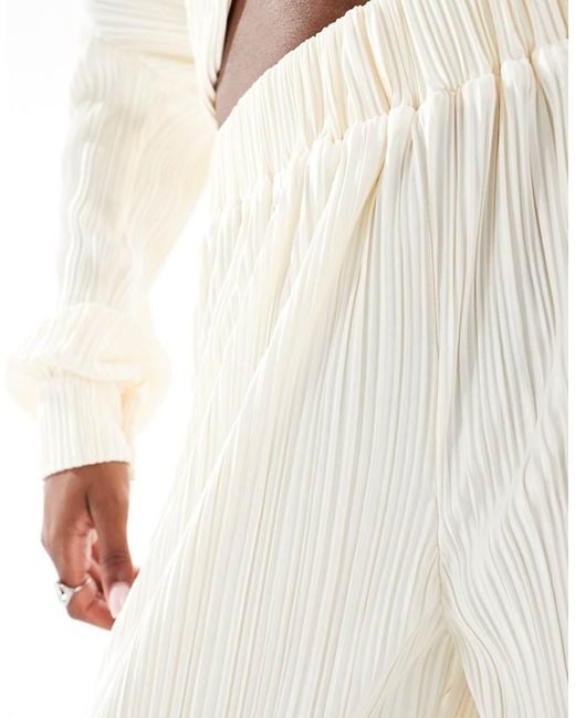 4th & Reckless White Plisse Elasticated Waist Wide Leg Pants
