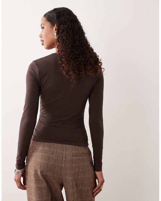 Abercrombie & Fitch Brown Long Sleeve Square Neck Seamless Top