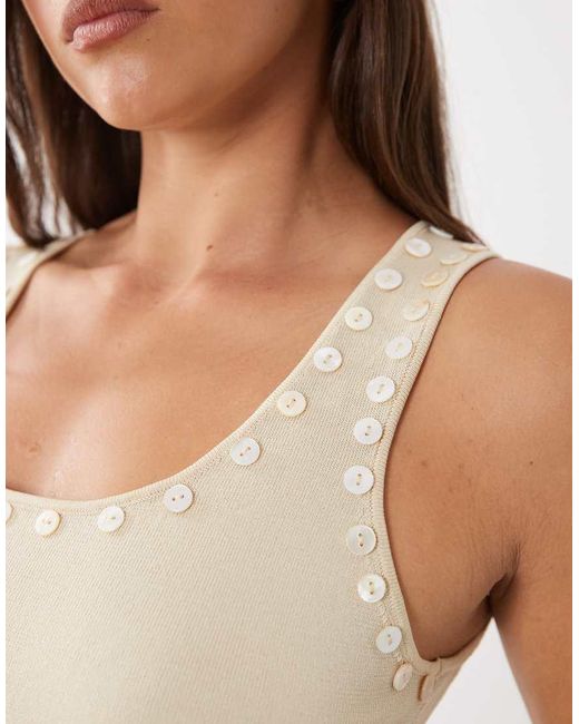 Mango Brown Racer Vest Top With Button Detail