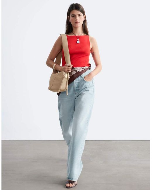 & Other Stories Red Sleeveless Knit Top With High Neck