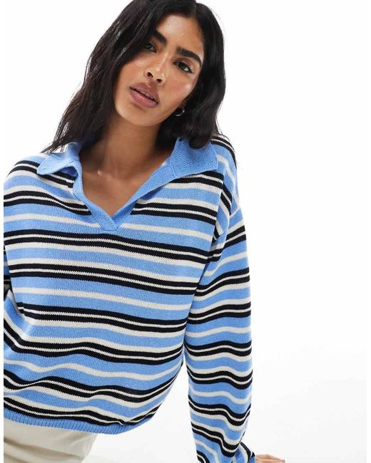 ASOS Blue Compact Knitted Long Sleeve Polo Top