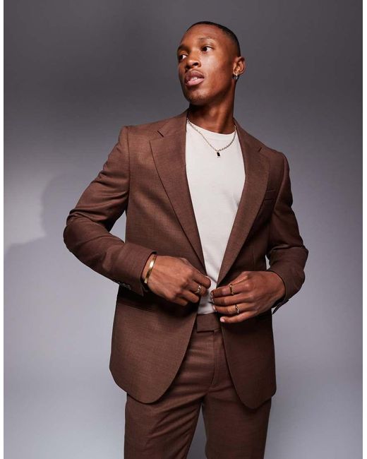 River Island Brown Single Breasted Suit Jacket for men