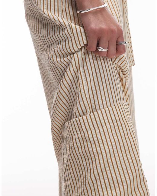 TOPSHOP Natural Textured Tie Waist Straight Leg Pants