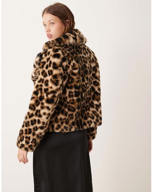 Manteau court en fausse fourrure - imprimé animal New Look en coloris Natural