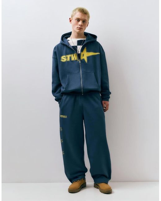 Pull&Bear Blue Stwd Zip-Up Hoodie for men