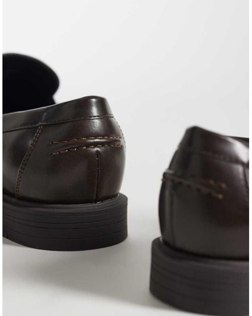ASOS Black Penny Loafers With Fringe And Coin Detail for men