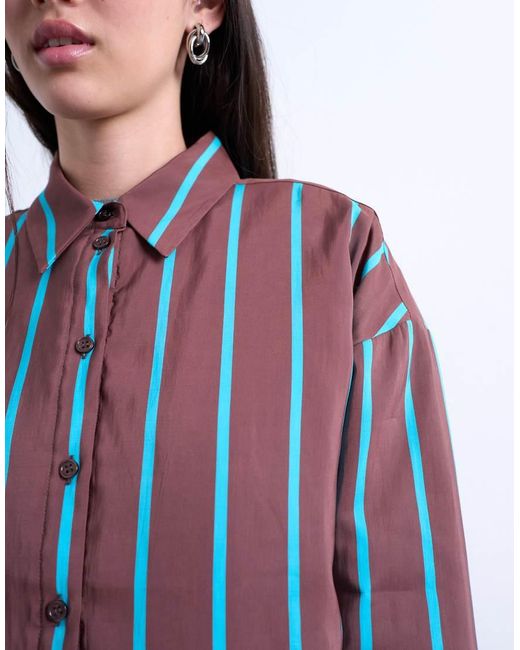 TOPSHOP Blue Co-ord Quilted Oversized Stripe Shirt