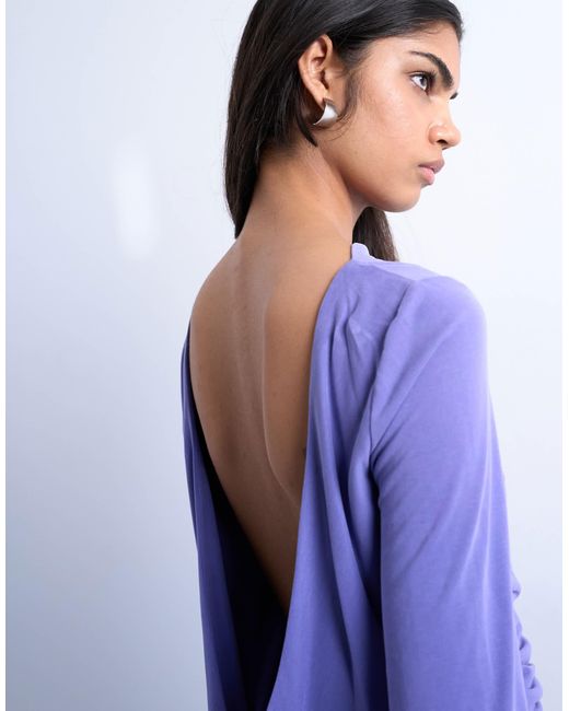 TOPSHOP Purple Cupro Long Sleeve Cowl Back Top