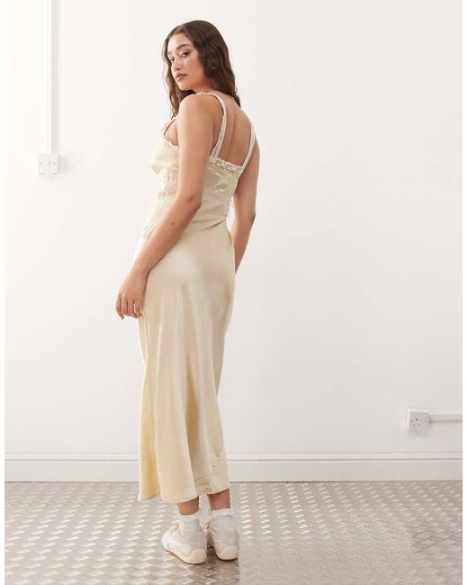 Reclaimed Vintage Natural Maxi Slip Dress With Contrast Pink Trim