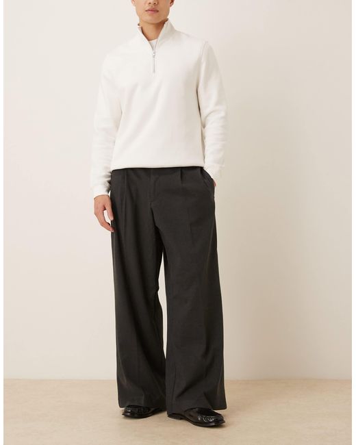 Pantalon ample habillé en tissu épais à taille élastique ASOS pour homme en coloris Black