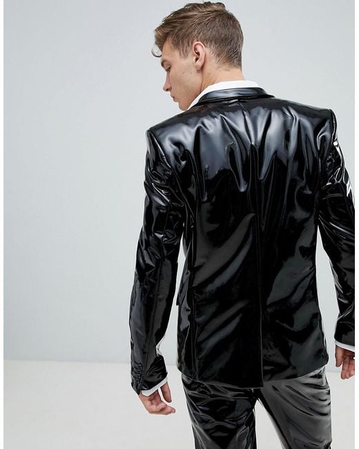 ASOS Silk Skinny Suit Jacket In Black Pvc for Men Lyst