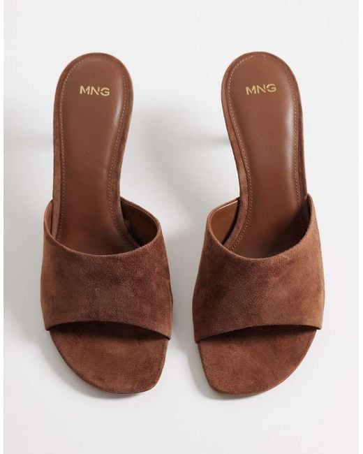 Mango Brown 100% Suede Leather Heeled Mules