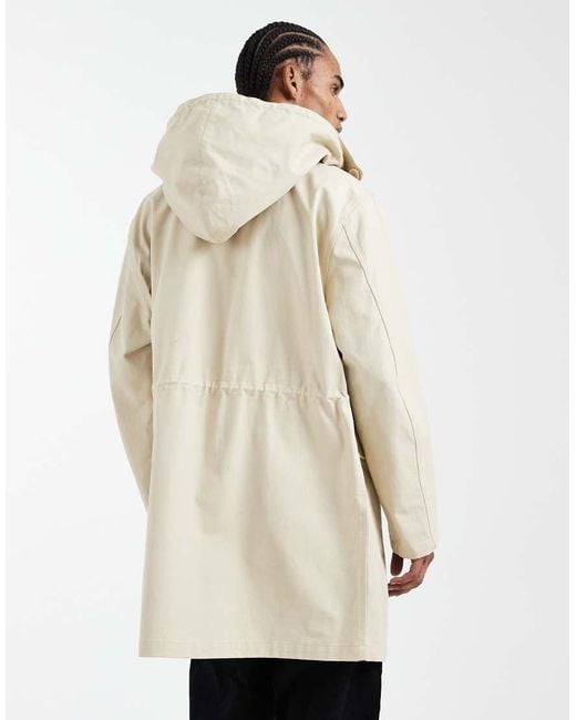 Fred Perry White Groundsman Long Hooded Logo Parka Jacket for men