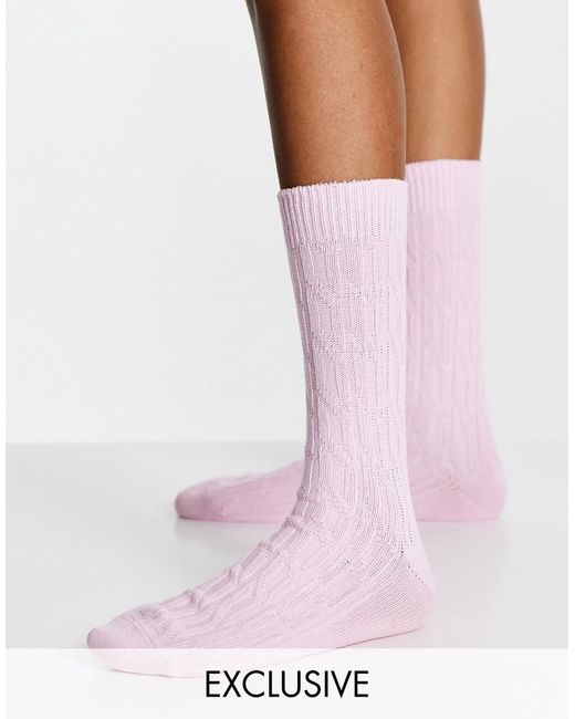People Tree Pink Knitted Cable Knit Socks