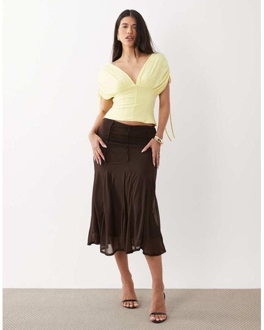 ASOS Yellow Deep Ruched Off The Shoulder Top