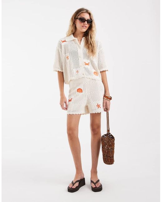 Vero Moda White Short Sleeve Crochet Polo