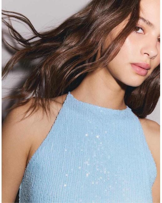 Stradivarius Blue Sequin Crop Top