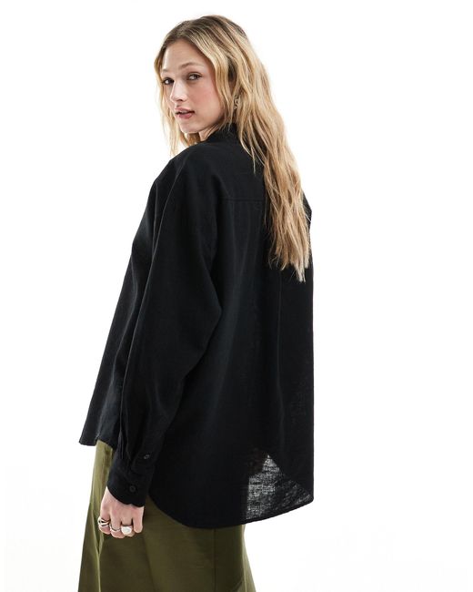 Monki Black Linen Blend Oversize Shirt