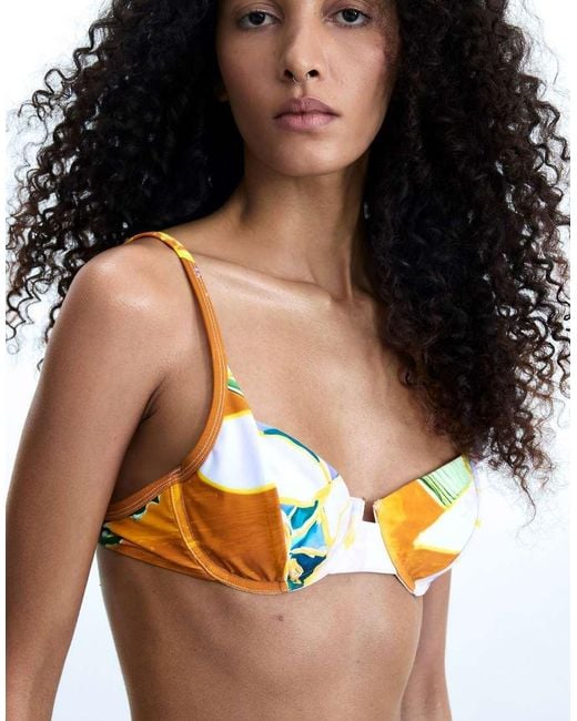 Desigual White Printed Triangle Bikini Top