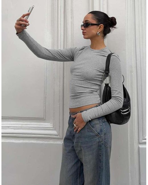 Bershka Gray Long Sleeve Top