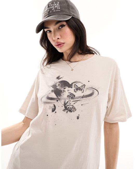 Camiseta color extragrande con estampado gráfico Cotton On de color Natural