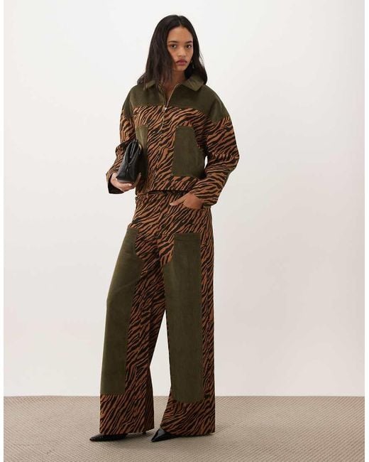 Ghospell Brown Suzu Cord Panel Detail Zip Up Jacket Co-Ord