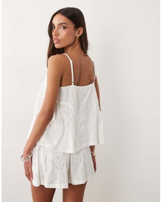 ASOS White Tie Side Pleat Detail Broderie Singlet