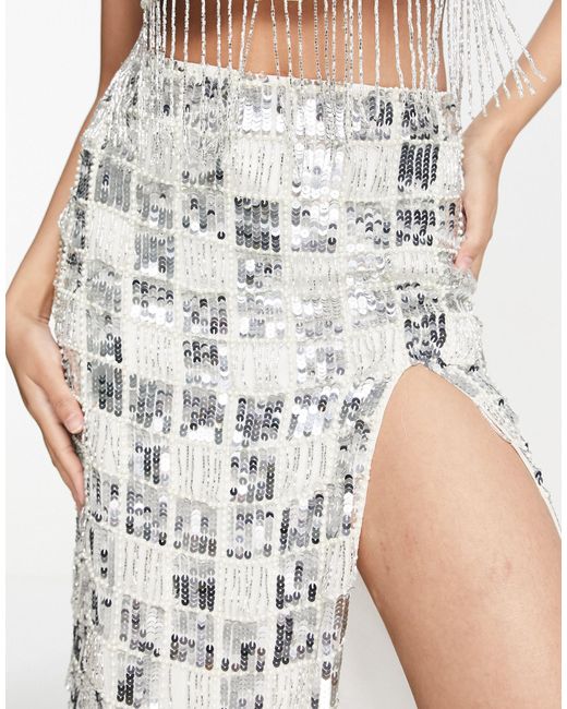 ASOS White Embellished Sequin And Pearl Midi Skirt Co-ord