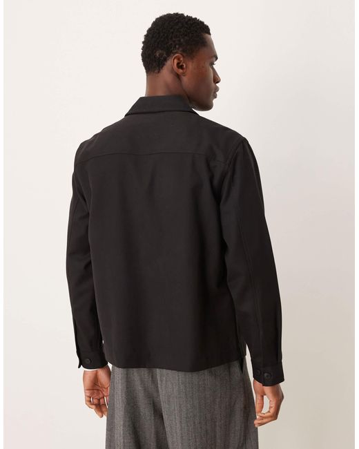 Mango Black Wool Mix Shacket for men