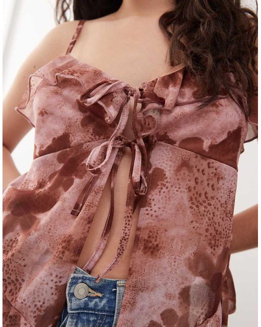 Reclaimed Vintage Pink Ruffle Tie Front Boho Top