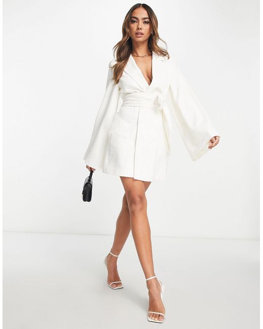 Urban Revivo White Wide Sleeve Mini Blazer Dress