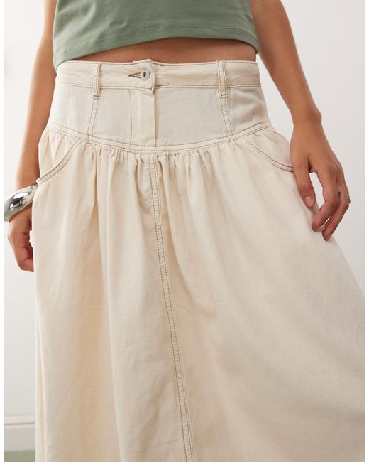 Collusion Natural Linen Look Skirt With Contrast Stitch