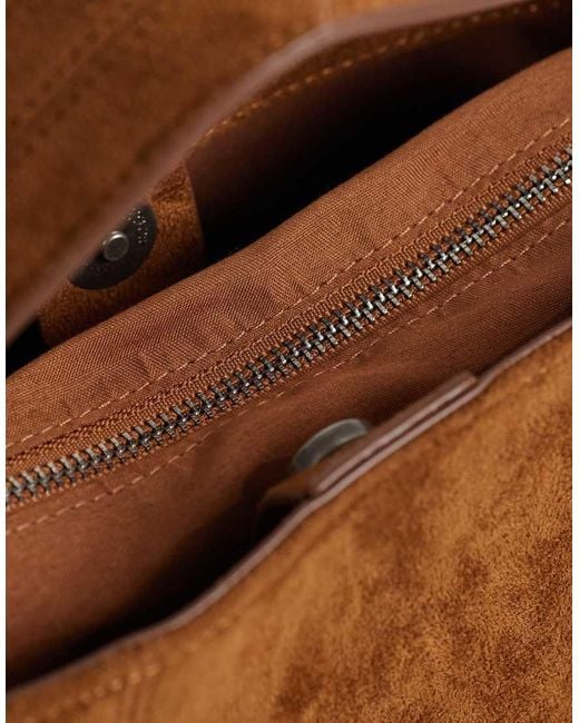 ASOS Brown Studded Faux Suede Grab Bag With Detachable Crossbody Strap