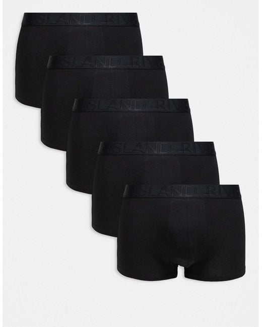 River Island Black 5 Pack Cotton Stretch Trunks for men