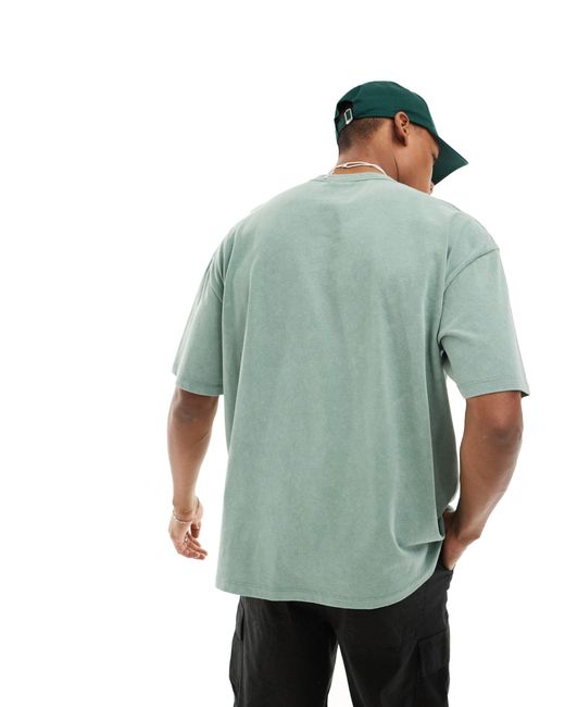 T-shirt oversize pesante slavato di ASOS in Green da Uomo