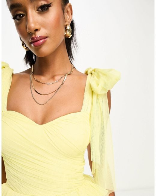 Lemon Tiered Tie Shoulder Max Dress