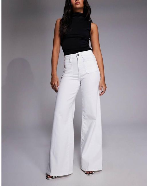GOOD AMERICAN White Good Waist Front Pocket Detail Wide Leg Palazzo Jeans