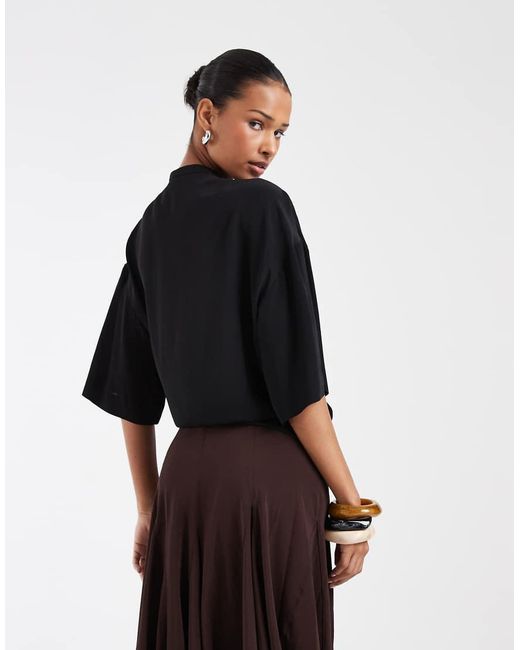 & Other Stories Black Cotton Wrap Top